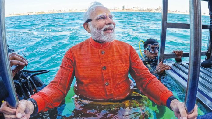 Prime Minister Modi Explores Underwater Dwarka, Offers Prayers in Rare Scuba Diving Venture**